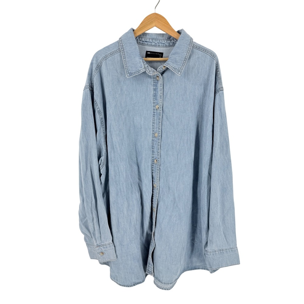 ASOS Curve Denim Shirt Light Blue XL Oversized Long Sleeve Button Down 90s Y2K